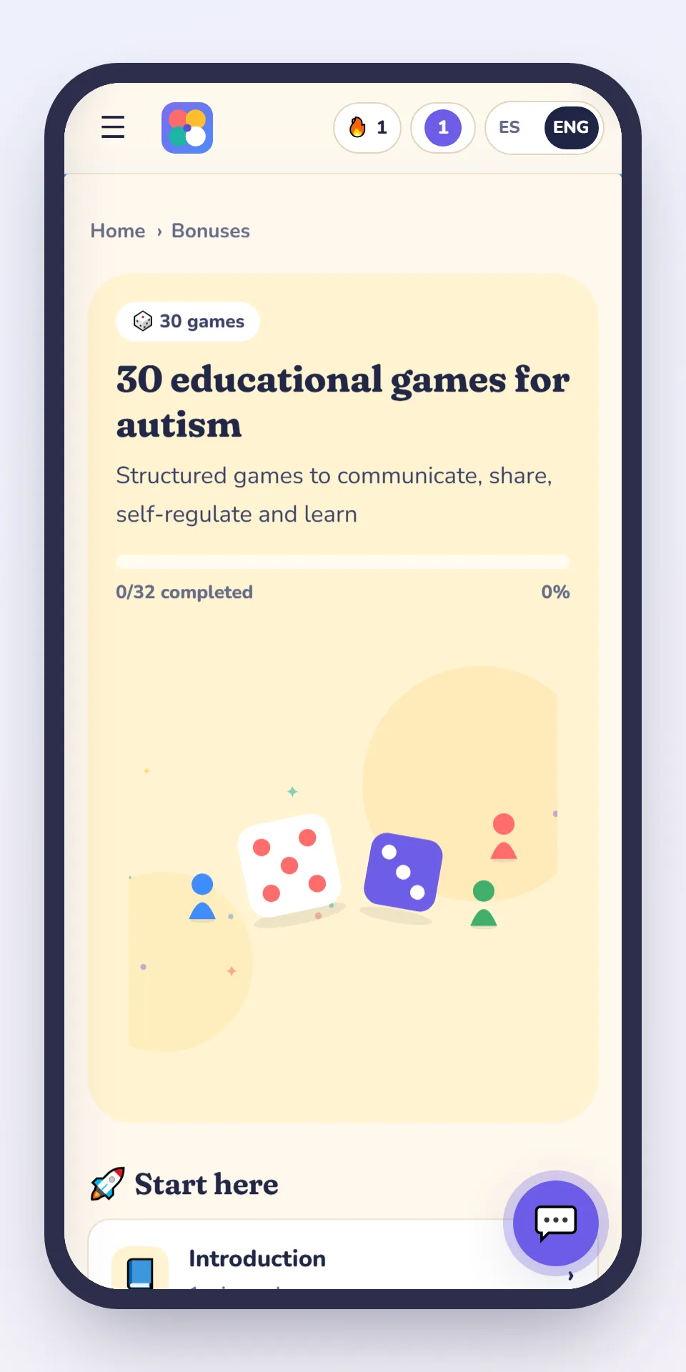IMAGEN: real app screen 4 of 8 — the 30 educational games section